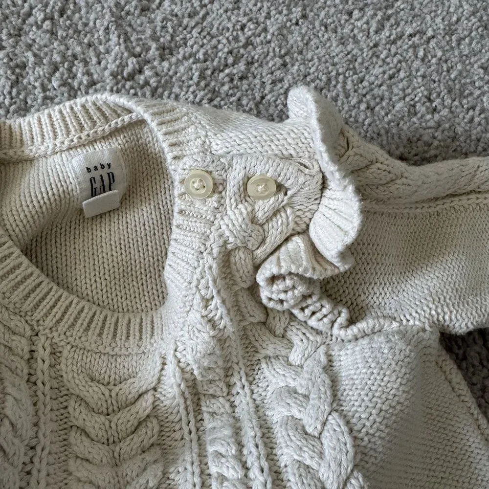 Baby Gap Cable Knit Sweater‎ Dress Cream Ivory Beige 18-24 Months